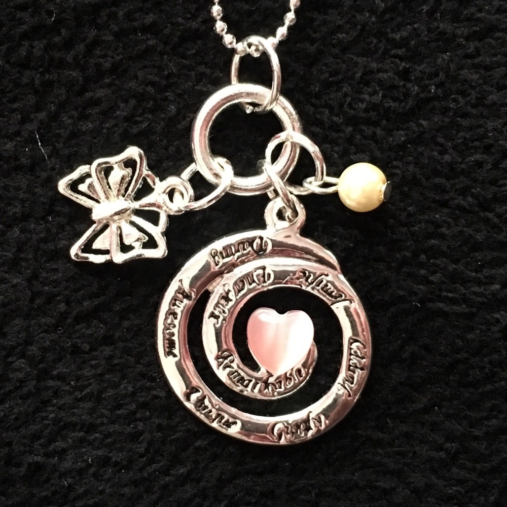 Silver Fashion Inscribed Necklace with Charmed